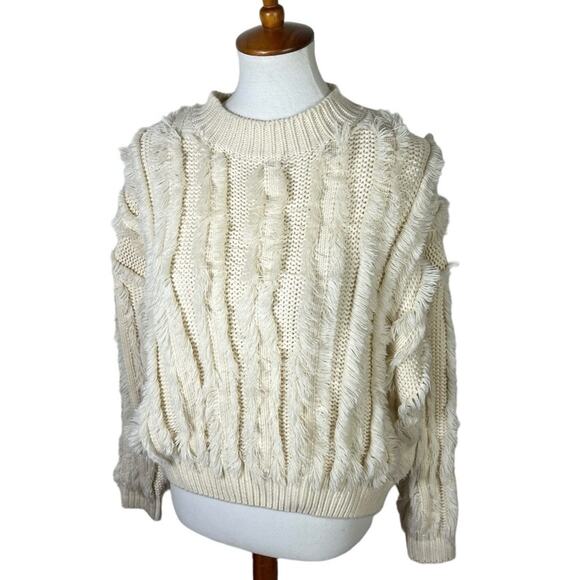 Deby Debo Knit Cozy Cream Fringe Cropped Sweater Size S - Picture 6 of 11